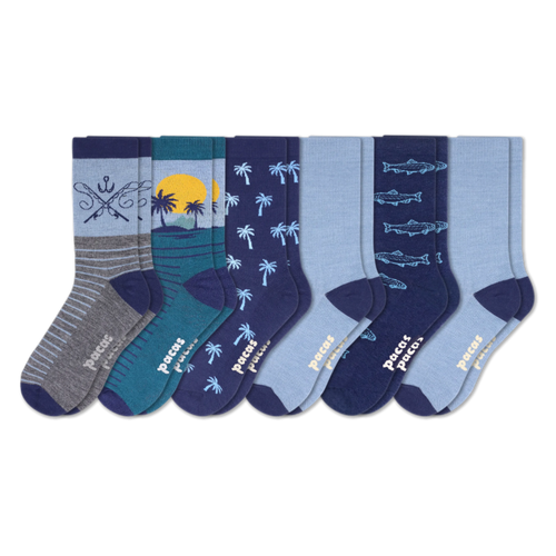 6 Pack - Men's Light-Weight Crew Pacas Socks