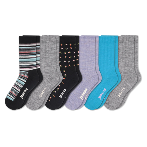 6 Pack - Women's Light-Weight Crew Pacas Socks