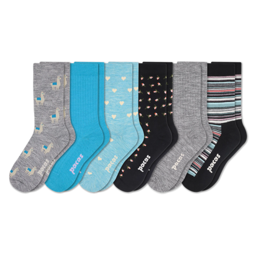 6 Pack - Women's Light-Weight Crew Pacas Socks