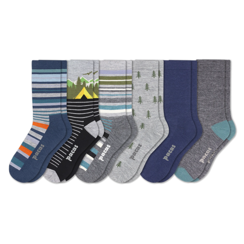 6 Pack - Men's Light-Weight Crew Pacas Socks